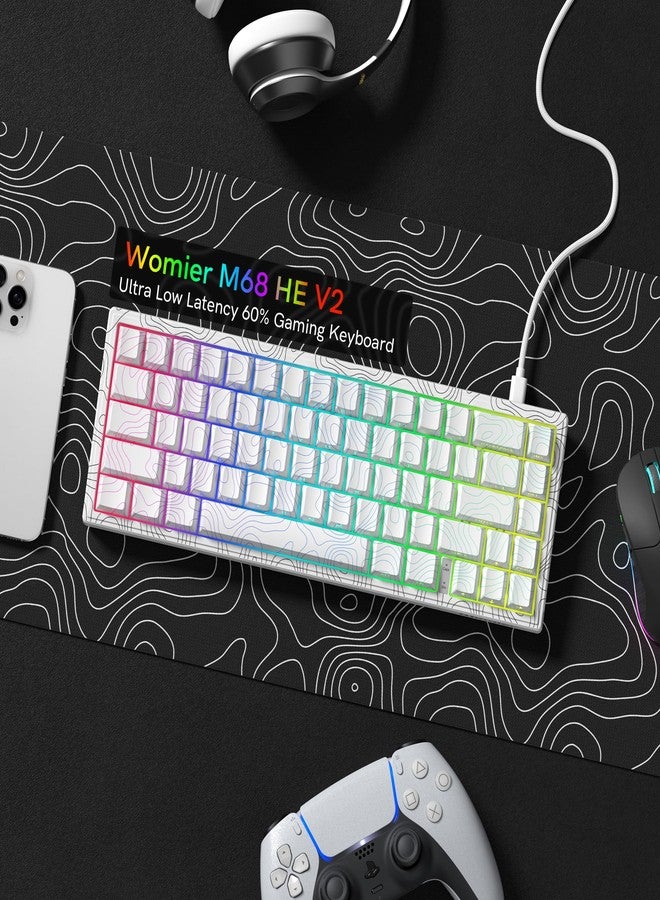 وومير لوحة مفاتيح Womier M68 HE V2 ذات استجابة سريعة بنسبة 60%، لوحة مفاتيح ألعاب طوبوغرافية بتقنية تأثير هول، لوحة مفاتيح ميكانيكية سلكية RGB قابلة للتخصيص مع مفتاح مغناطيسي، أغطية مفاتيح PBT لنظامي التشغيل Mac/Win (أبيض) - Image 5